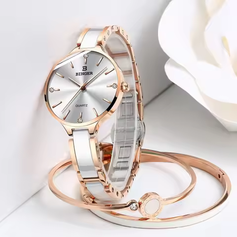 Fashion Women Watches Top Brand Luxury BINGER Ultra thin Ladies Watch Sapphire Ceramic Strap Waterpr