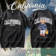 24h Shipping N9THNOVA Retro California Pure Cotton Washed Bear T-Shirt 3