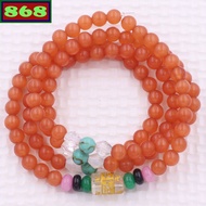 Bracelet of 108 orange opal beads with six mantra charms - 6mm, 8mm beads, Buddha recitation necklac
