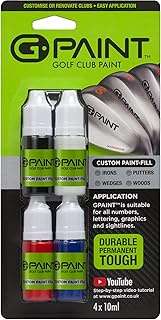 G-Paint Golf Club Paint - Touch Up, Fill in, Customize or Renovate Your Clubs - 4 Pack of 10ml Bottles. Black, White, Red &amp; Blue