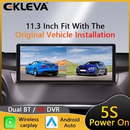 EKLEVA กล้อง DVR รถยนต์11.3นิ้ว4K ไร้สาย Carplay & Android หน้าจออัตโนมัติ Dash Cam เลนส์คู่นำทางเคร