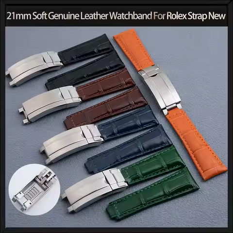 21mm Soft Genuine Leather Watchband For Rolex Strap New 41MM Submariner Datejust 42mm Yacht OYSTERPE