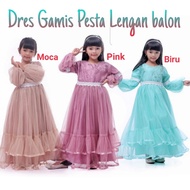 ( BISA COD ) Gamis pesta anak tile lengan balon /dres anak/gaun gamis anak