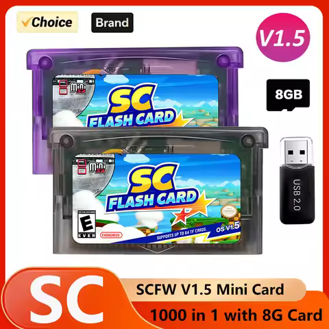 SC V1.5 GBA FlashCard 1000 in 1 Mini SC Card For GBA GBC GB NES Multiple Games With 8GB TF Card Adap