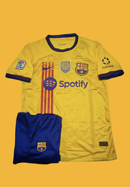 ชุดกีฬาทีมบาร์เซโลน่า Barcelona สีเหลือง เยือน ปี2023 ชุดฟุตบอลผู้ชาย ได้ทั้งชุด (เสื้อ + กางเกง) รุ