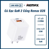Củ Sạc Nhanh PD+QC 33W Remax RP- U26 Công Nghệ GaN - 2 Cổng USB + Type C - 30p Sạc Đầy 60% Pin