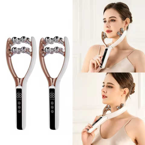 U Shape Electric Face Massager 4 Metal Roller Balls Vibration Skin Lifting Tightening Neck Massage I