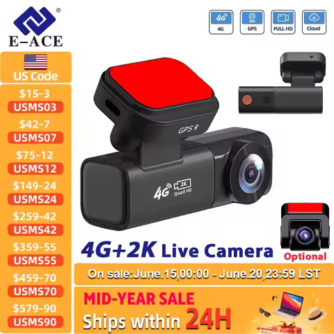 E-ACE 2K 4G Live Dashcam Optional1080P Rear Dual Cam Record GPS Remote Monitor APP Control Cloud Sto