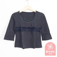 Black Fur Top - 1/2 Sleeve Fur | Blouse Top - Preloved