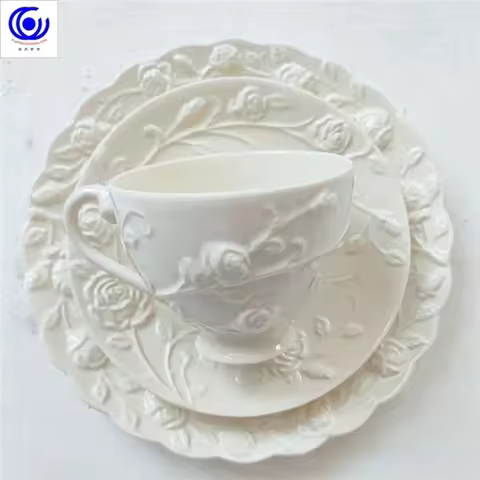 Embossed Rose and Saucer Set Ins Style High Value Coffee Flower Tea Exquisite Afternoon Tea Cup