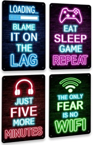 Drsoum Video Gamer Room Decor for Boys Gaming Wall Decor Neon Gaming Room Metal Sign 12 x 8 Inch Set