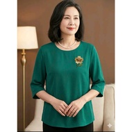 [5 colors] Middle-aged Women's Shirt with Gentle, Elegant Floral Embroidery, Loose Fit, Soft and Coo