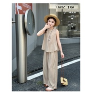 LEO.MAN 2-Piece Set: Sleeveless Shirt + Elastic Waist Long Pants For Girls Model A0664