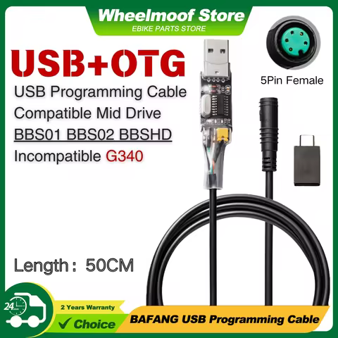 8fun/Bafang BBS01/02/03/BBSHD eBike Programming Cable - USB to Motor, Free OTG Adapter