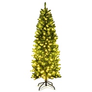 5Ft/6Ft/7Ft Pre-Lit Artificial Pencil Christmas Tree Hinged Fir PVC Tree /150/250/350 LED Lights
