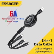 ESSAGER 3in1 Type C Micro Lighting Fast Charging Data Cable 6A 66W 1M - EXC3T6-YY01-P