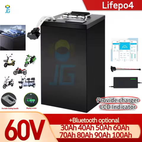 JGNewLifepo4 60V 30Ah 40Ah 50Ah 60Ah 70Ah 80Ah 90Ah 100Ah Lithium Battery with Bluetooth BMS for 500