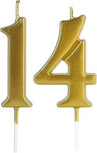 Gold 14th & 41st Number Birthday Candles for Cake Topper, Number 14 41 Glitter Premium Candle Party 