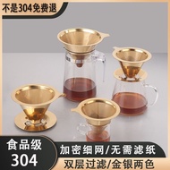 漏斗 funnel 【94%好评率】304不锈钢咖啡漏斗手冲咖啡过滤器双层过滤网咖啡器具免滤纸金色现货 热卖 25-2-24