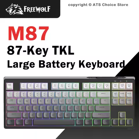 FREEWOLF M87 TKL Wireless Gaming Keyboard 87 Keys RGB Backlit Membrane Mechanical Feel PBT Keycaps S