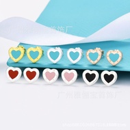 White Copper Plated Heart Earrings Silver Needle Enamel New Style Steel Stamp Heart Shape 18KT Home 