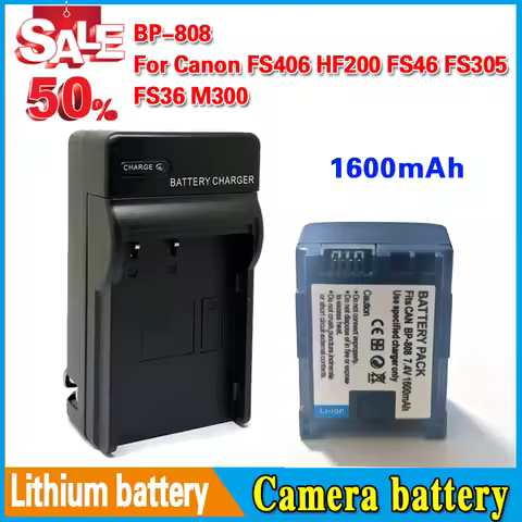 High-Quality BP-808 BP-819 Camera Battery and Charger Compatible for Canon FS406 HF200 FS46 FS305 FS