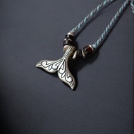 925銀 霧面圖騰 鯨魚尾 蠟線編織項鍊