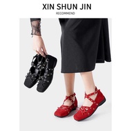 Red Bow Leather Ballet Flats - French Retro Spring Design