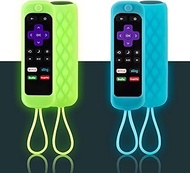 2 Pack Roku Remote Cover Silicone Protective Case for Roku TV TCL Roku 2/3/4/ Express/Premiere/Voice/Streaming Stick/Ultra RC280 Anti Slip Remote Sleeve Anti-Lost Glow in The Dark (Glow Green + Blue)