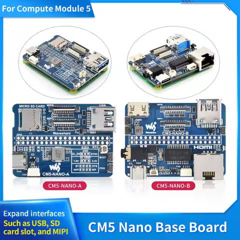 Nano Base Board (A) / (B) for Raspberry Pi Compute Module 5 Lite / EMMC Same Size as CM5 Waveshare C