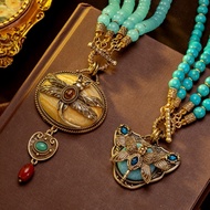 Medieval vintage Agate Turquoise Necklace Animal Dragonfly Exaggerated Retro Exaggerated Distressed 