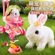 2025 New Style Children's Electric Rabbit Cat Plush Doll Trolley Educational Girl Play House Birthda