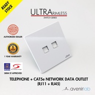 reTouch Ultra Rimless Telephone RJ11 and CAT5e RJ45 Network Data Outlet Frameless Switch Socket [WHI