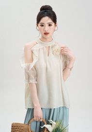 Nurture One | เสื้อชีฟองแบบหัวไหล่ 3D ลายดอกไม้