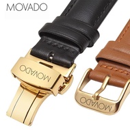 Movado พิพิธภัณฑ์สายนาฬิกาผู้ชายและผู้หญิงสายหนังแท้ผีเสื้อหัวเข็มขัด 15/16/20/22 /24 มม.อุปกรณ์เสริม