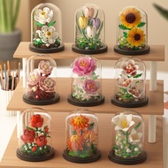 DIY Educational Assembling Building Blocks Flower Sunflower with Lampshade Preserved Flower Building
