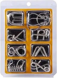 VGEBY 8 Puzzles, 8 Pieces/Set Metal Wire IQ Test Brain Teaser Mind Puzzles Game for Adults and Child