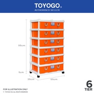 Toyogo 902-6 Plastic Storage Cabinet / Drawer With Wheels (6 Tier)