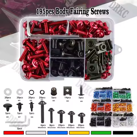 195Pcs Motorcycle Fairing M5 M6 Aluminum Bolts Screws Kit Nut Clips For Yamaha Tenere 7 T700 XTZ700