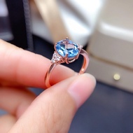 Natural Topaz ring S925 silver natural London blue Topaz lady ring with jewel simple ring in style