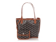 Goyard Black and Tan Goyardine Canvas and Chevroches Calfskin Anjou Mini Bag Silver Hardware