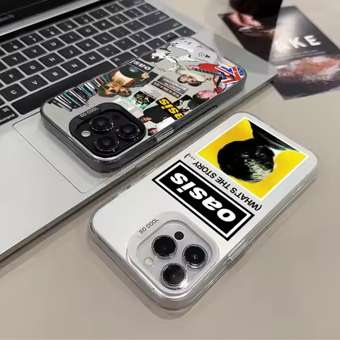 phone case For iPhone 12 11 Rock 13 14 Band 15 16 O-Oasis-S 17 Max Pro Plus Mini Silver IMD Laser Co