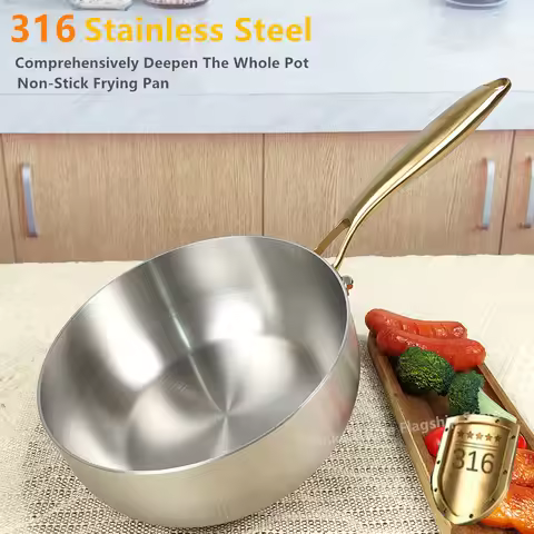 316 Stainless Steel Frying Pan Deepened Uncoated Wok NonStick Skillets Gas Stove Induction Cooker Un