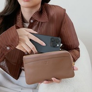 Doona (木質棕)：長夾、拉鍊長夾、柔軟牛皮、輕薄、輕巧、棕色