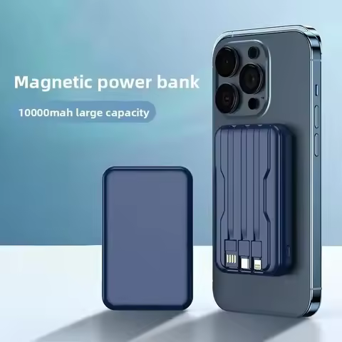 10000mAh Portable Wireless Magnetic Power Bank for Apple MagSafe with Built-in Cable