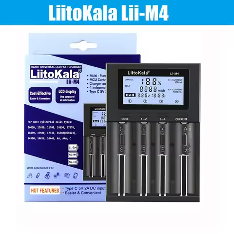 LiitoKala Lii-M4 Lii-M4S 4slots Smart Charger LCD Display for 18650 26650 21700 32650 20700 21700 16