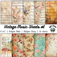 10 Sheets Vintage Music Sheets 1 by byte studio | Cardstock Craft Paper Junk Journal Stationery