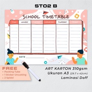 Artomaringi Lesson Schedule / School Timetable Poster Bonus Marker Wipe and Clean ST02
