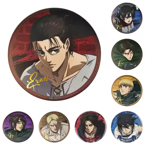 58mm Anime Attack on Titan Eren Jaeger Levi Ackerman Reiner Braun Cosplay COSTUME Badge Pin SPTE Tin