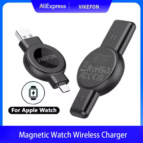 2 In 1 Portable Magnetic Wireless Watch Charger for Apple Watch 9 8 7 6 SE Samsung Galaxy 6/5Pro/4 A